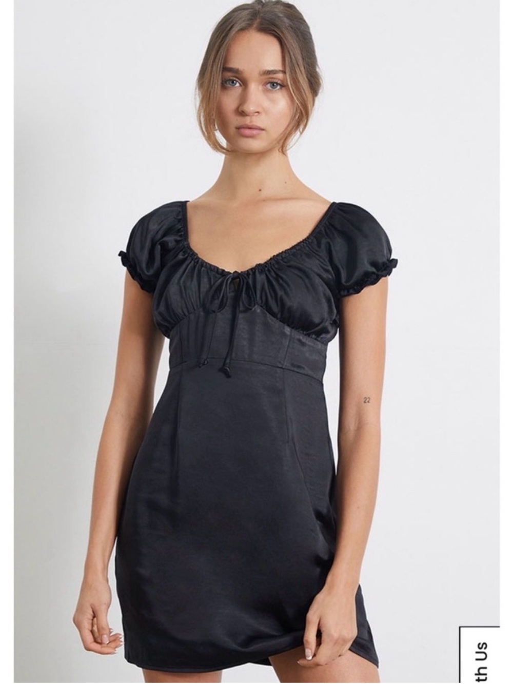 LA Hearts Black Satin Puff-Sleeve Mini Dress